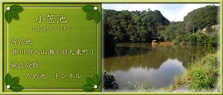 写真：小笠池（おがさいけ）所在地：掛川市入山瀬（旧大東町）施設分類：ため池・トンネル