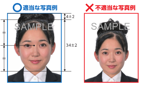 写真:頭髪ボリュームが大きい場合の適当な事例と不適当な事例