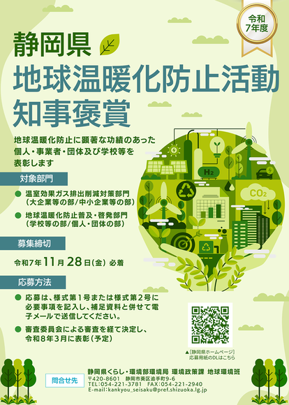 地球温暖化防止活動知事褒賞の募集について
