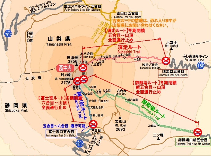 地図：富士山登山ルート