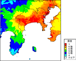 地図：首都直下型地震による推定震度1