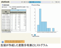 写真：生徒が作成した度数分布表とヒストグラム
