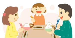 イラスト：食卓を囲む笑顔の家族