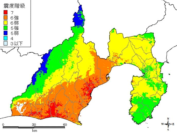 地図：震度分布図（レベル1）