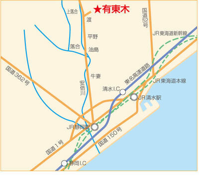 地図：わさびとお茶の里有東木の地図