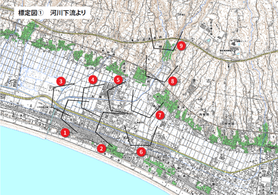 地図：標定図1河川下流より