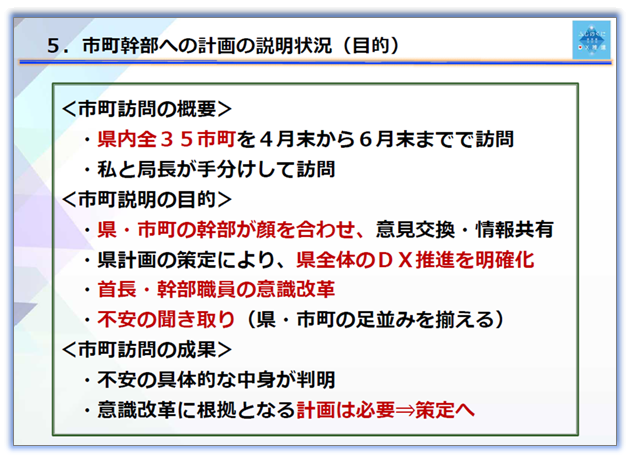 文書サムネイル：市町幹部への計画の説明状況（目的）の内容