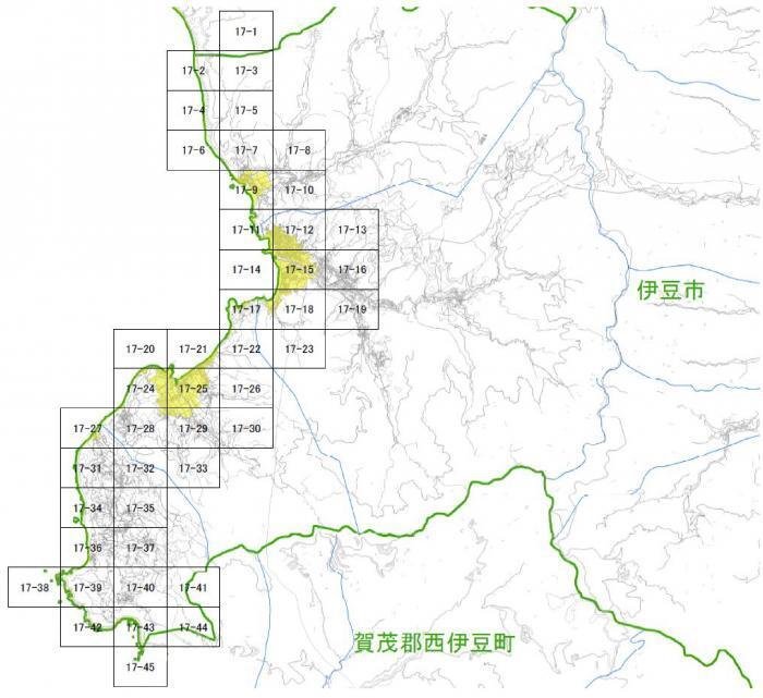 地図：津波災害警戒区域（イエローゾーン）　指定区域　伊豆市