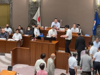 写真：知事不信任決議案の記名投票