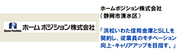 ホームポジション株式会社 浜松いわた信用金庫とSLLを契約し、 従業員のモチベーション向上・キャリアアップを目指す。