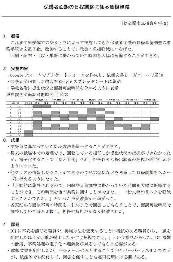 保護者面談の日程調整に係る負担軽減の資料