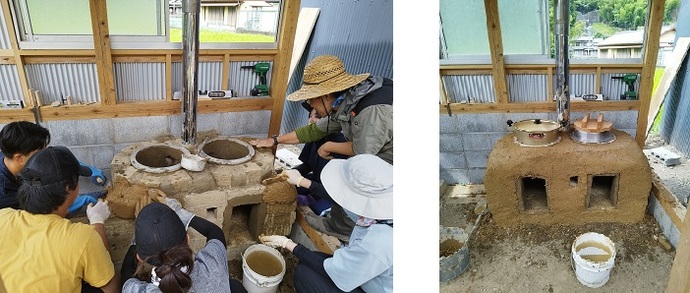 かまど作りの様子