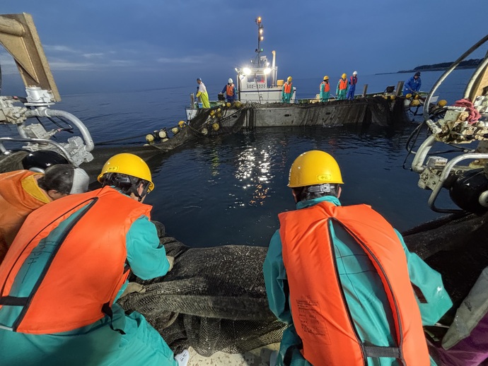 写真4　シラス船曳網漁の見学