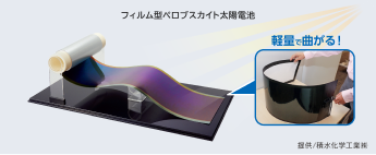 フィルム型ペブロスカイト太陽電池 軽量で曲がる 提供:積水化学工業株式会社