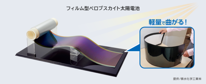 フィルム型ペブロスカイト太陽電池 軽量で曲がる 提供:積水化学工業株式会社
