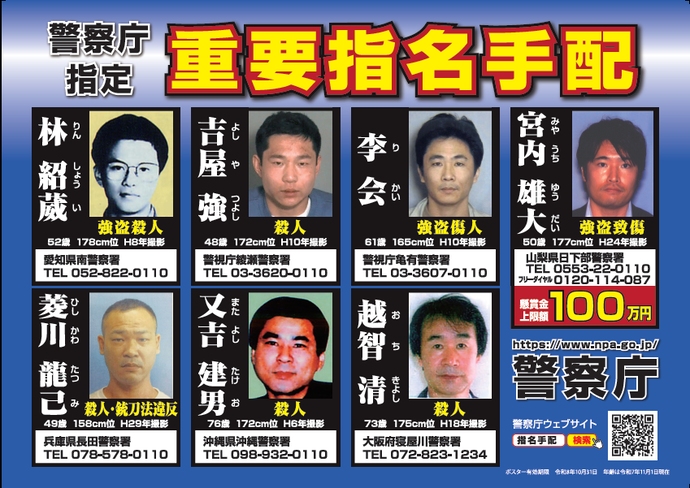 イラスト：警察庁指定重要指名手配被疑者