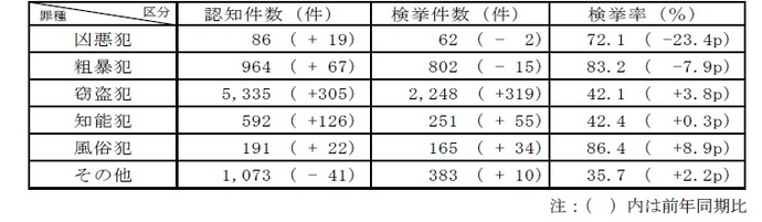 包括罪種別認知検挙状況