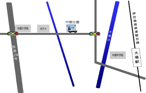 地図：中郷交番周辺の建物を目印とした案内図