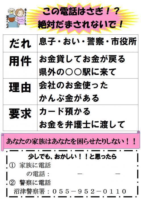 チラシの写真：詐欺電話かもしれない時の確認内容