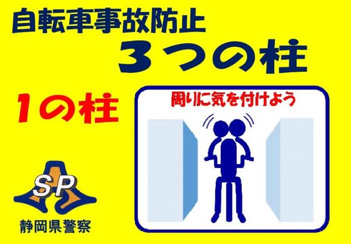 イラスト：自転車事故防止3つの柱　1の柱　周りに気を付けよう