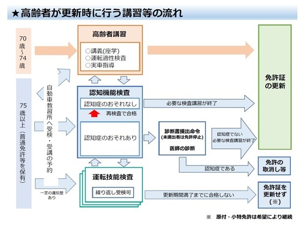 画像：高齢者が更新時に行う講習等の流れ